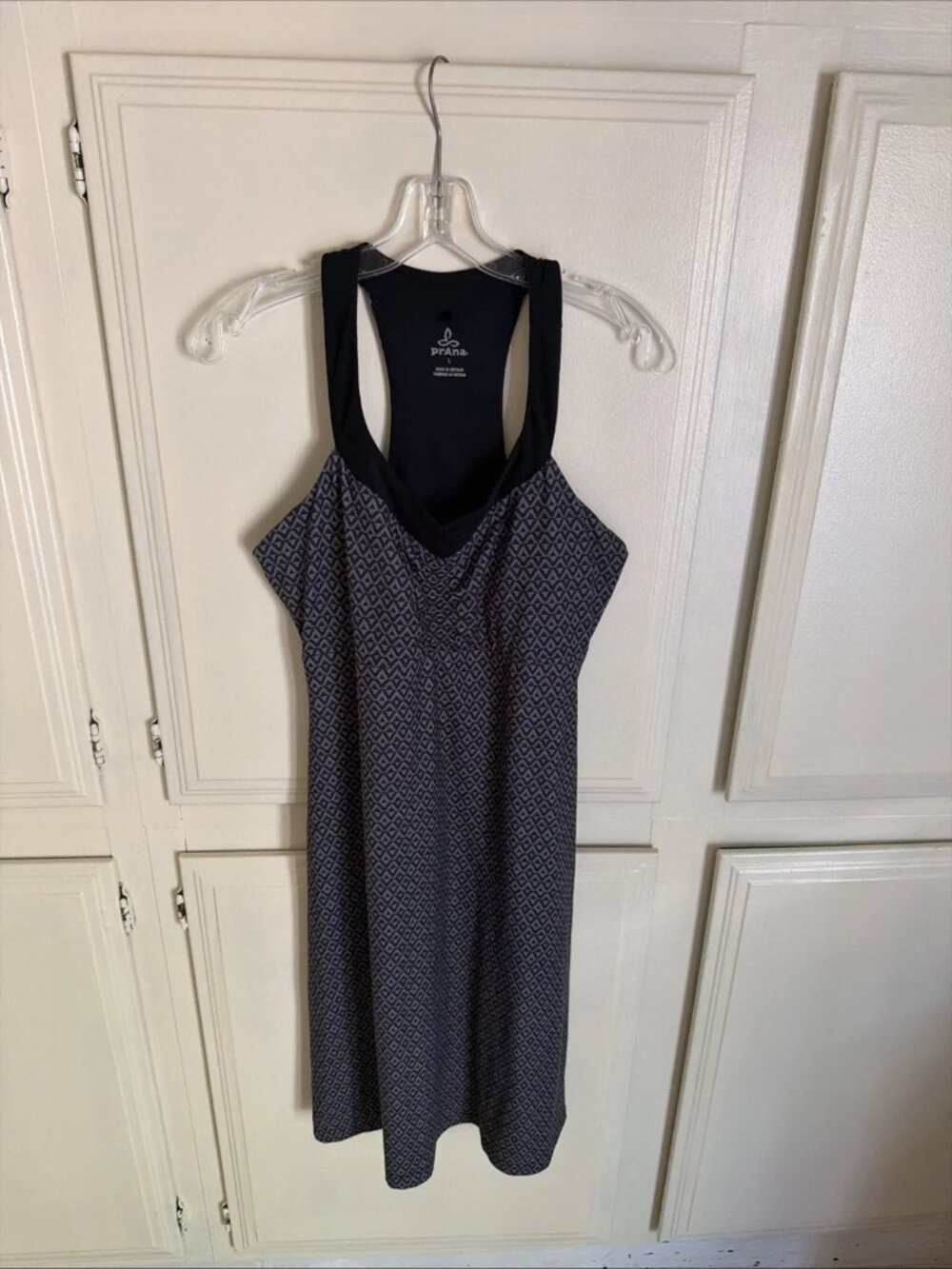 PRANA Sleeveless Racerback Tank Dress Black/Gray Geometric Size Large